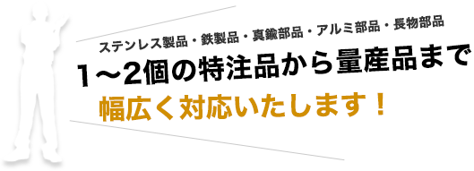 1～2個の特注品から量産品まで幅広く対応いたします。